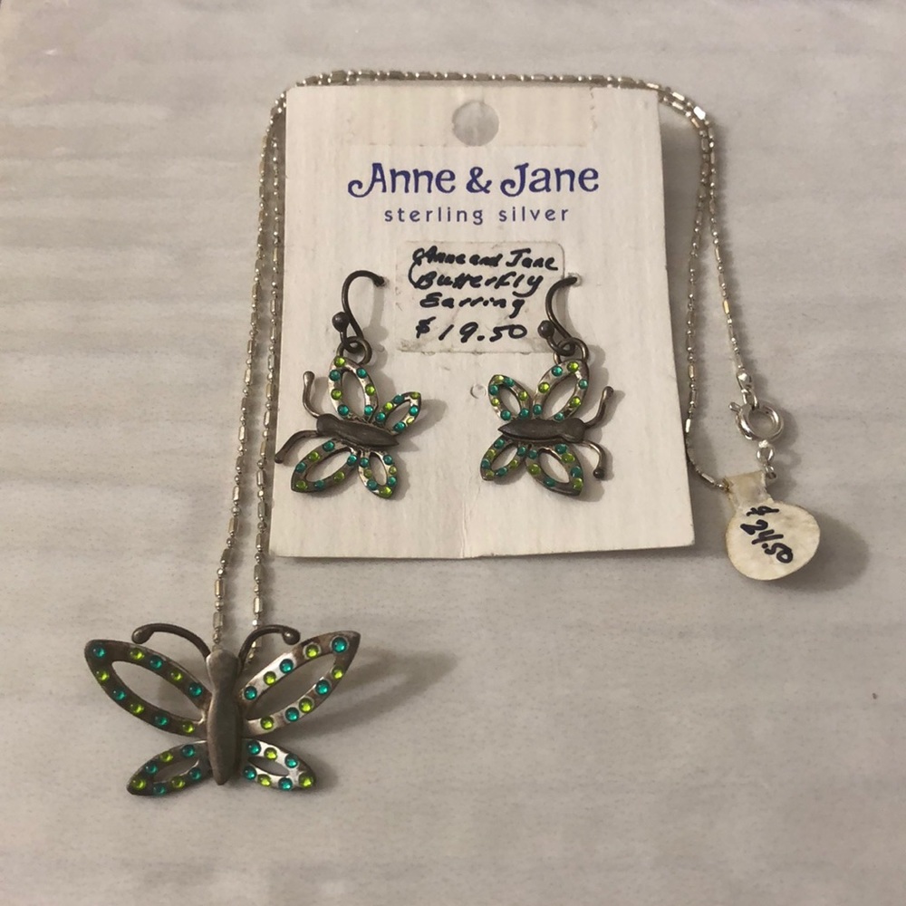Anne & Jane Silver Butterfly Necklace/Earring Set